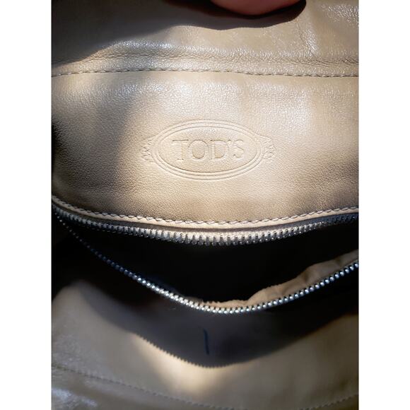 Tod's Leather Hobo Tote Handbag Shoulder Bag Purse Beige/Tan Large - Picture 7 of 10